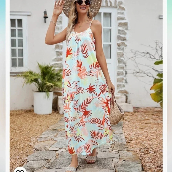 - For G and PL Women's Tropical Print Halter Maxi Dress Sleeveless size large - Picture 1 of 12